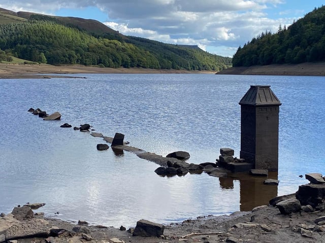 The decreasing water levels have allowed walkers to catch a glimpse of Derwent - a village that was flooded as part of the creation of the reservoir.