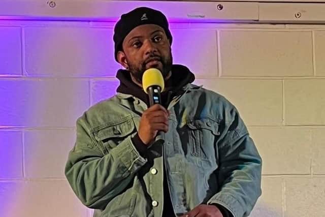 JB Gill talks to the sell-out audience at Pilsley Village Hall.