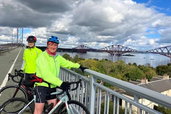 Christine and Kevin Croker as they crossed the Forth road bridge in Scotland.