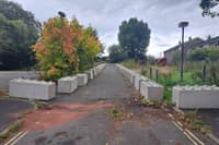 The current entrance to the former Cavendish Road car park in Matlock, including the concrete Lego-like blocks. Image from David Hughes.