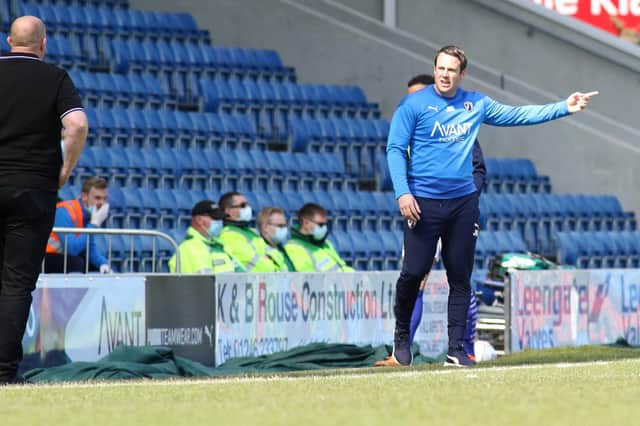 Chesterfield boss James Rowe on the touchline against Bromley on Saturday.