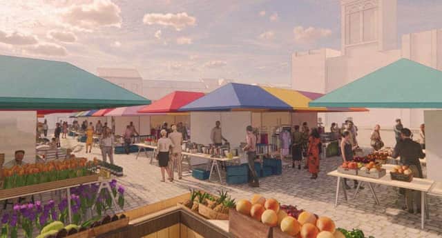 Artists' impression shows what ambitious plans to revitalise Chesterfield Market could look like.