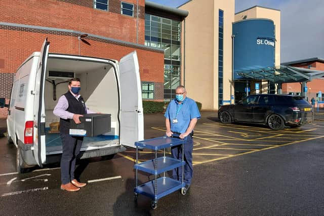 Ready meals created by Chatsworth chefs are delivered to St Oswald’s Hospital, Ashbourne. Chatsworth House Trust.