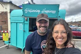 Adam and Natalie Bamford, of Colleague Box, with their corporate trailer that can be hired out.