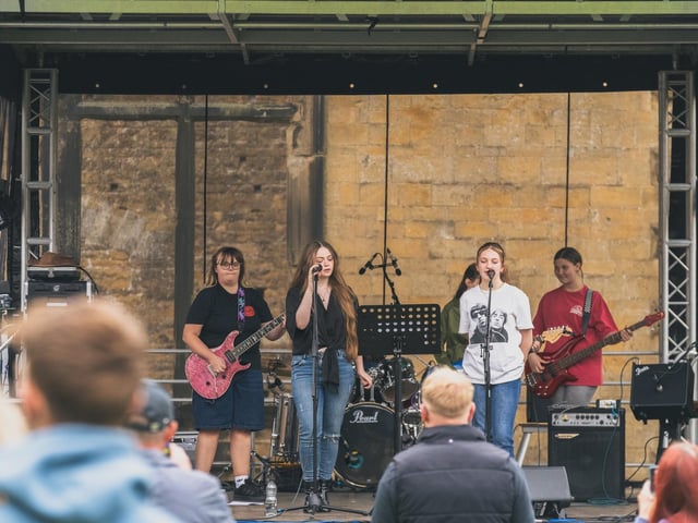 A young band entertains the audience at Bolsover Castle.