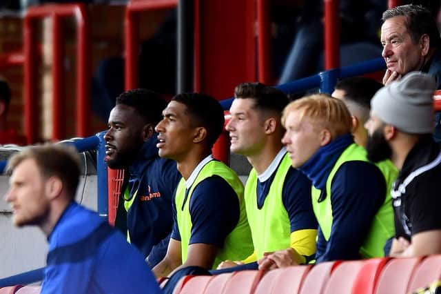 Hartlepool United's substitutes bench v Aldershot Town (photo: Frank Reid)