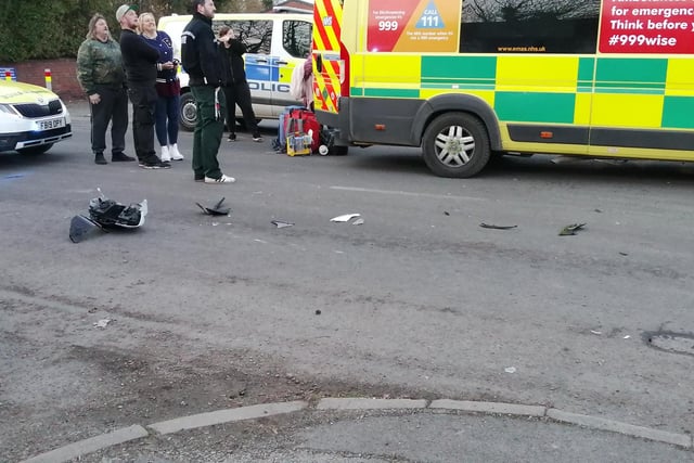 The biker being treated in the back of an ambulance (pic Hezzie James)