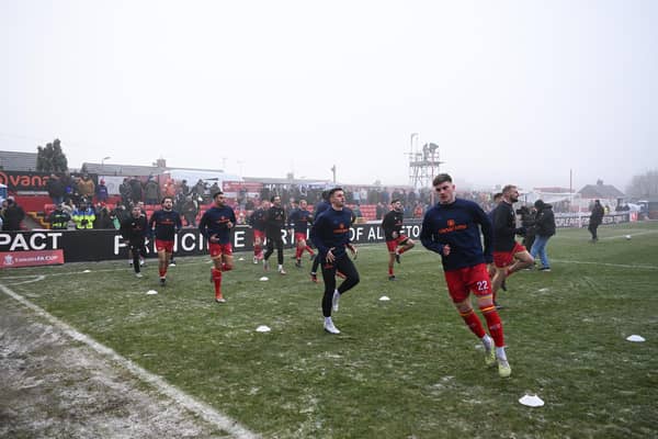 Players of Alfreton Town warm up prior to the Emirates FA Cup Second Round match between Alfreton Town and Walsall at Impact Arena. (Photo by Shaun Botterill/Getty Images)