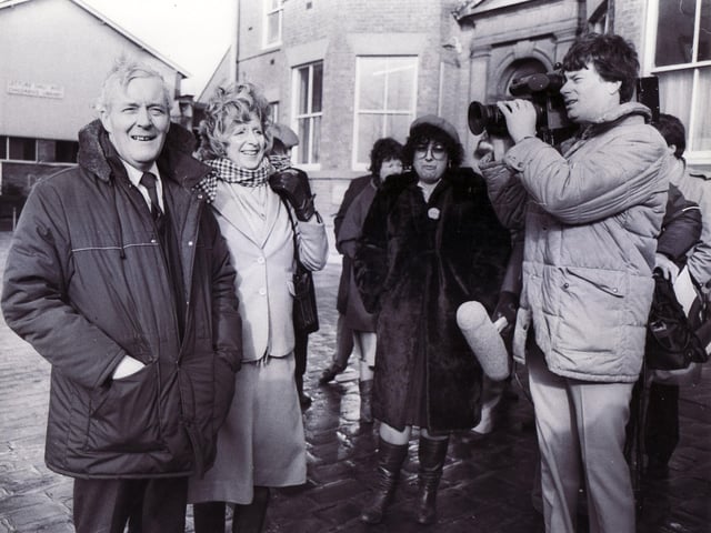 Anthony Neil Wedgwood Benn (Tony Benn)
Tony Benn and his wife in Chesterfield's Market Square this morning - 2nd March 1984