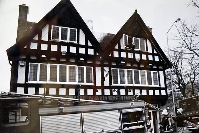 Formerly called the Hare and Greyhound, this pub on Holywell Street was known as The Saints Inn when these firemen were called there in 1991. The building, which is next to the Crooked Spire churchyard, later housed the Saints coffee shop.