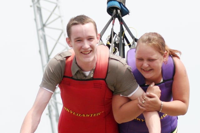 Ian Potts (19) proposes to Sammi Upchurch (19) after they had both been on the Skycoaster ride