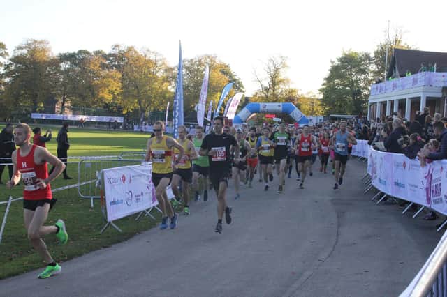Runners in Queen's Park, Chesterfield, at the 2019 half-marathon event.