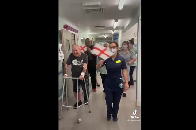 Patients and staff on a Chesterfield hospital ward are flying the flag for England ahead of their Euro 2020 final clash against Italy.