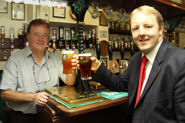 Chesterfield MP Toby Perkins raises a glass to Derby Tup landlord Brendan McConville during Proud Pub Week in 2010.
