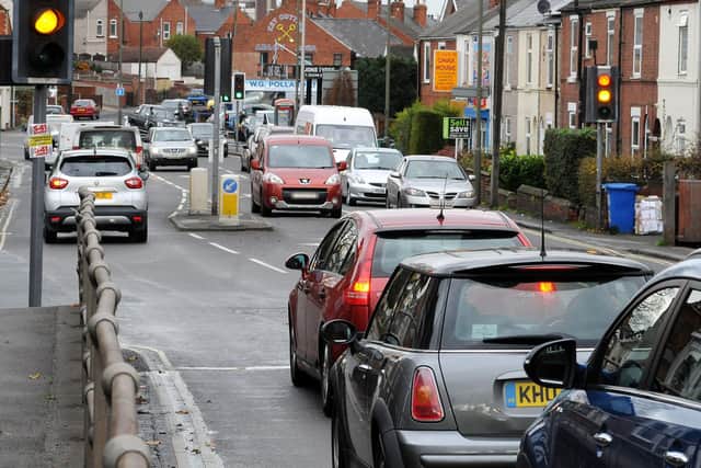 Heavy traffic on Derby Road, Chesterfield, which was one of the roads hit by congestion on Saturday.