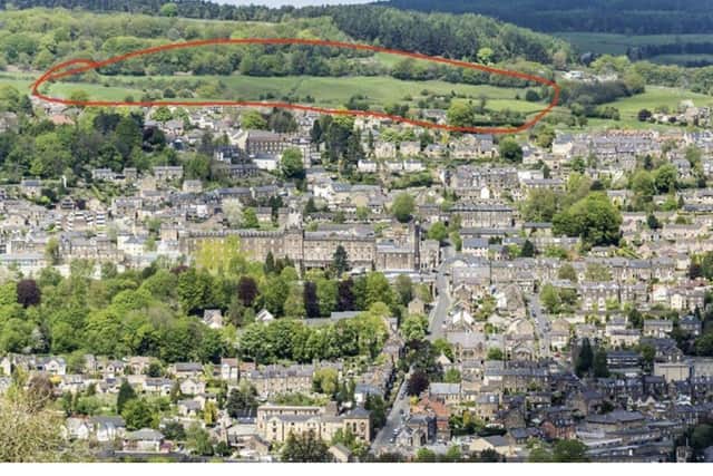 The proposed Matlock Wolds housing site, circled in red, above Matlock. Image from