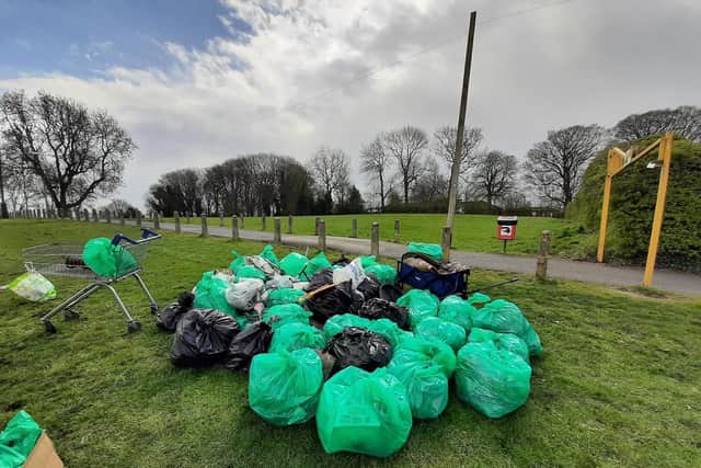 The 100 bags of rubbish collected by Chesterfield Litter Picking Group.