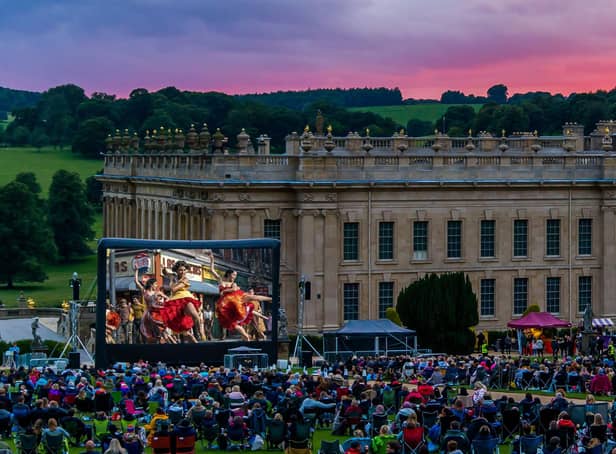 The Luna Cinema, is back to celebrate its 15th consecutive year of open-air cinema with a brand-new programme that promises an epic summer of cinema under the stars, so it’s time to gather friends and family to experience the magic of films al-fresco in a host of beautiful settings across the UK. Pictured: The Luna Cinema at Chatsworth House showing West Side Story.