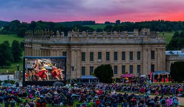 The Luna Cinema, is back to celebrate its 15th consecutive year of open-air cinema with a brand-new programme that promises an epic summer of cinema under the stars, so it’s time to gather friends and family to experience the magic of films al-fresco in a host of beautiful settings across the UK. Pictured: The Luna Cinema at Chatsworth House showing West Side Story.