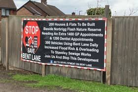 Campaigners Put Up A Large Sign At The Entrance To Bent Lane, At Lowgates, Staveley, In Opposition To Chesterfield Borough Council'S Housing Scheme For 200 Homes In The Area. Taken By BBC LDR Jon Cooper.