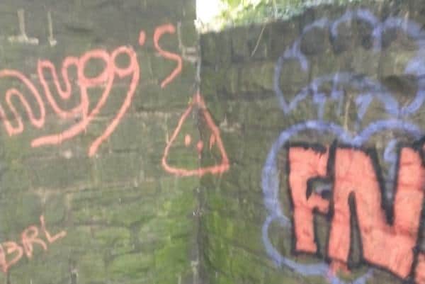Graffiti was found by officers patrolling Dronfield.