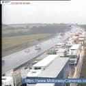 Drivers face queueing traffic as three lanes remain closed on M1 Southbound between junctions 29 and 28 following an accident.