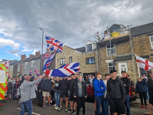 Protesters flying Union Jack and England flags said the flags were their national pride and was no disrespect to anybody.