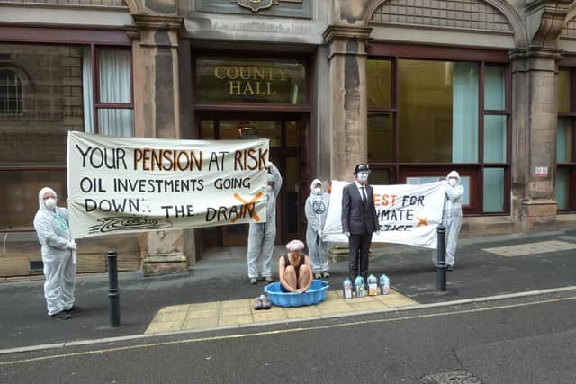 Extinction Rebellion protests outside Country Hall in Matlock on Wednesday.