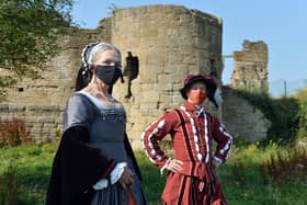 Past-Times Living History performers Elle MacPherson and Andrew Elrick at Codnor Castle.