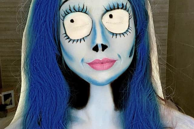 Rachel's make-up transforms her into The Corpse Bride