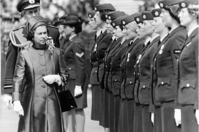 The Queen inspecting air crews at RAF Finningley in 1977.