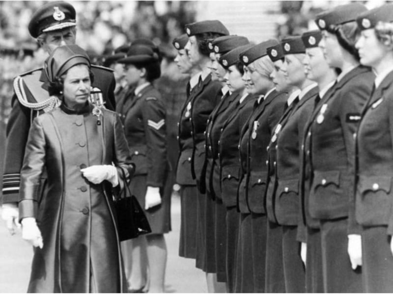 The Queen inspecting air crews at RAF Finningley in 1977.