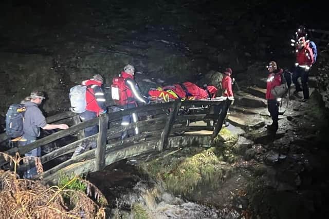 The injured walker was brought to safety by mountain rescue volunteers. Credit: Edale MRT