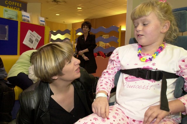 Comedian Victoria Wood is pictured meeting seven-year-old Emily Bates, from Crosspool, in 2001 at the hospital.
