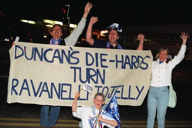 Spireites fans after arriving back from Manchester.