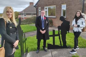 Pictured with the statues are Hollingwood Councillor Mick Bagshaw along with Jack Reynolds' daughter Jayne Goodwin and her granddaughter Shannon Spencer.