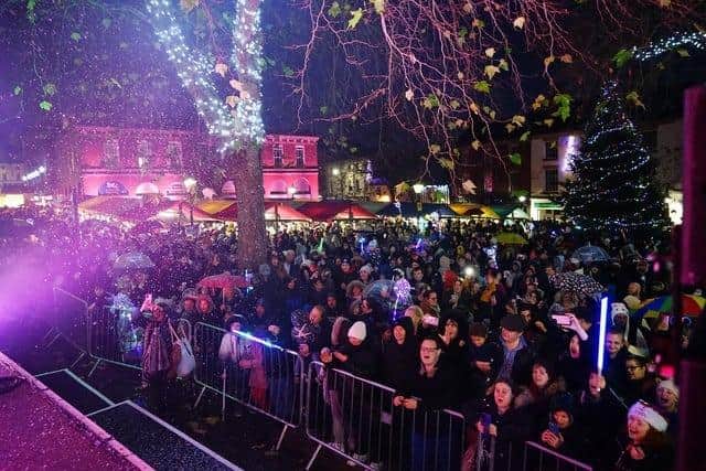 A packed New Square for the Christmas lights switch-on in 2022.