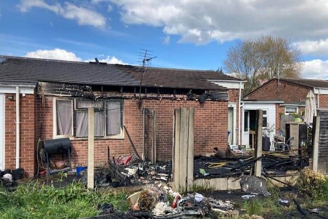 These photos show the aftermath after strong winds caused flames from a garden fire to spread to a bungalow in Littleover