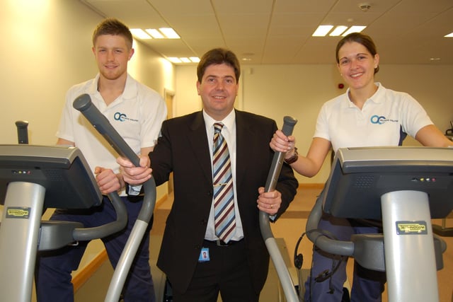 Pictured in 2007 were Chesterfield College's Clowne campus manager Rob Kay celebrating the re-launch of the campus community gym with Fitness Matters gym staff Phillip Austin and Kaye Mann.