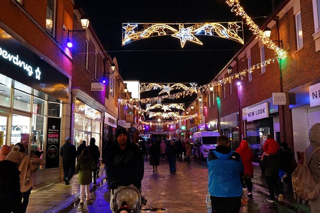 Shoppers flocked to the town centre for the festive lights being switched on
