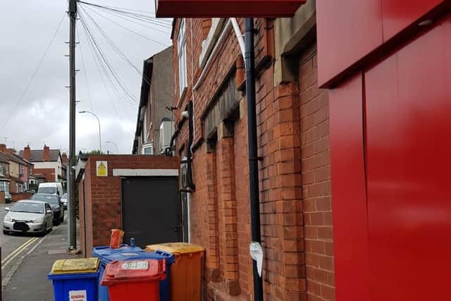 The bins left outside KFC, on West Bars, Chesterfield. Photo: Kate Caine, via Twitter.