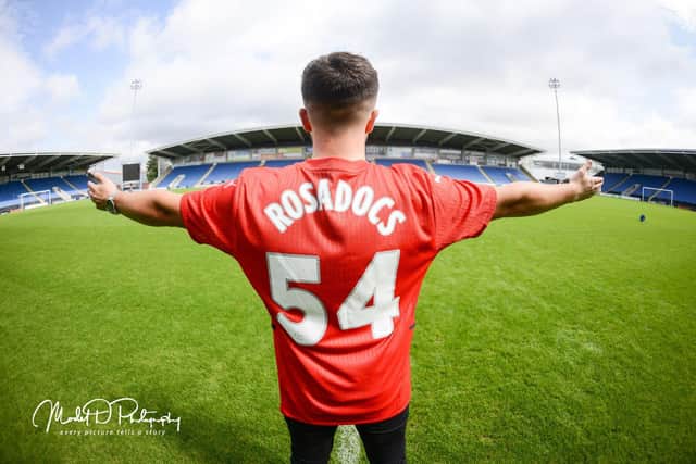Keelan in the special Chesterfield FC shirt. Photo - Model D Photography