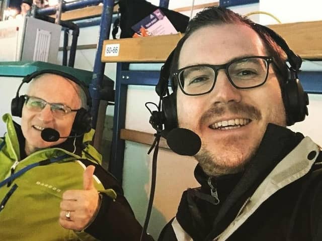 BBC Radio Sheffield sports commentator Adam Oxley with his dad Glen, an established non-league footballer who represented Sheffield FC and Hallam FC.