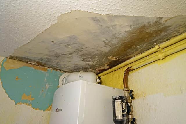 The ceiling was saturated and the water was dripping all over the fridge and boiler, leaving Emma worrying about the safety of her electrics.