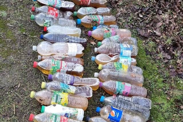Two weeks ago during the group litter pick,  Chesterfield Litter Picking Group found 51 bottles of drivers’ wee at one stretch of a road in Holmewood.