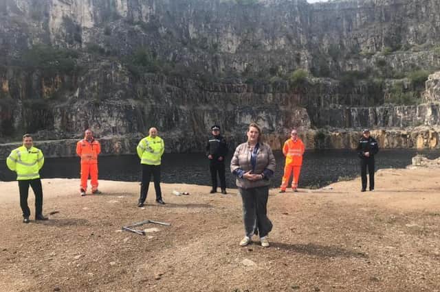 Sarah Dines MP visited the quarry with the police, site managers and the fire and rescue service