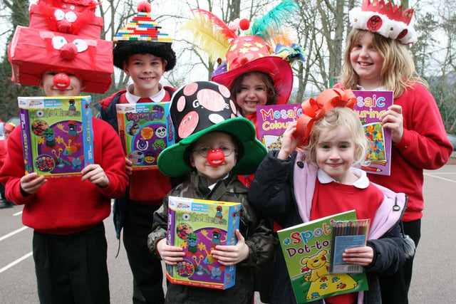 Joseph Edwards, Dennis Lindebaum,  Kade Webster, Chelsea McClean, Phillip Judson and Amy Normington, winners of South Darley Primary School's hat competition for Comic Relief in 2009.