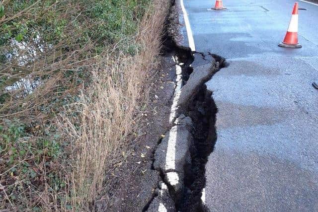 The landslip on Lea Road has worsened since this photo was taken in January.