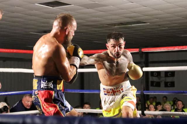 Lewis Dring lands with a straight right during his fight with Craig Derbyshire. Pic: Eric Gregory.