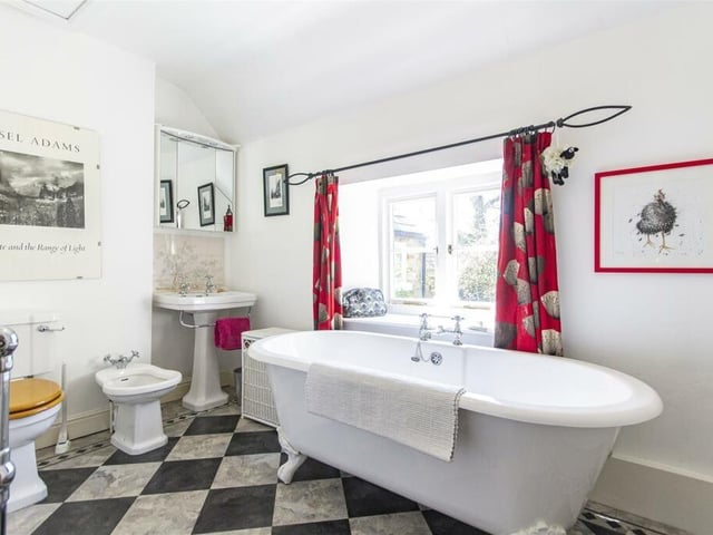 A freestanding claw foot roll top bath, bidet, wash basin and wc are in the main bathroom. There is an also a shower room upstairs while a cloakroom containing wc and wash basin is on the ground floor.